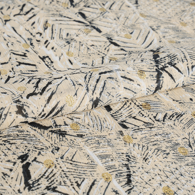 Tecido estampado girado em ouro bagunçado irregular de crepe de chiffon 75D